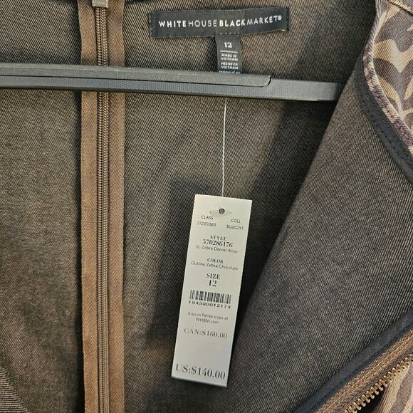 White House Black Market Chocolate Zebra Animal Print Belted A-Line Dress 12 NWT - Picture 3 of 9